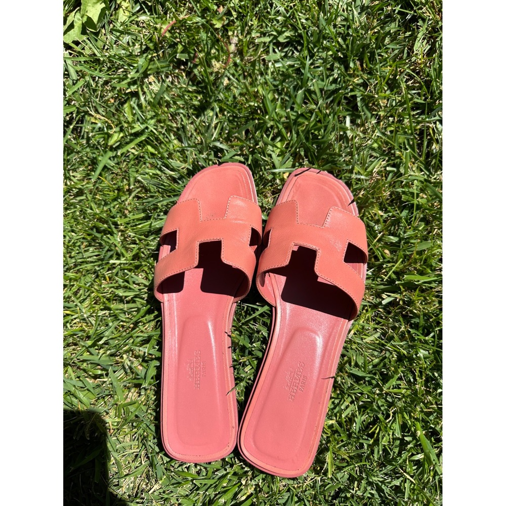 Hermes Oran Sandals mauve Pink Leather Limited Edition Hawaii Slides 38.5 - Picture 4 of 6